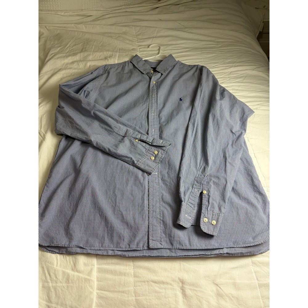 Ralph Lauren Classic Fit Gingham Button Down Shirt Blue White Preppy Office